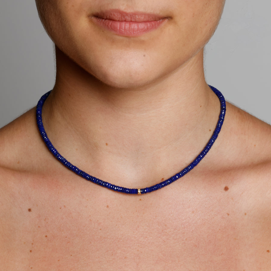 Faceted lapis lazuli and diamond necklace ( small)