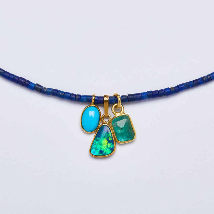 Lapis Lazuli and Gold Gemstone Charms Necklace