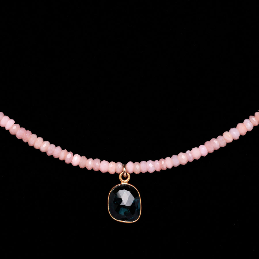 Pink opal and Blue Topaz necklace