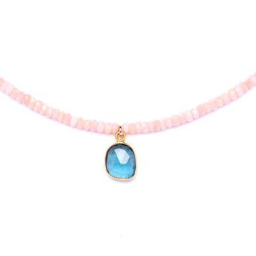 Pink opal and Blue Topaz necklace