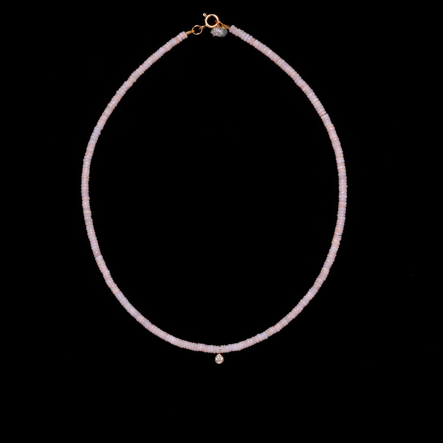 Pink opal and diamond necklace