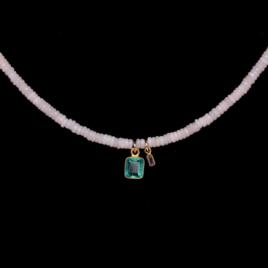 pink opal, emerald and tourmaline necklace