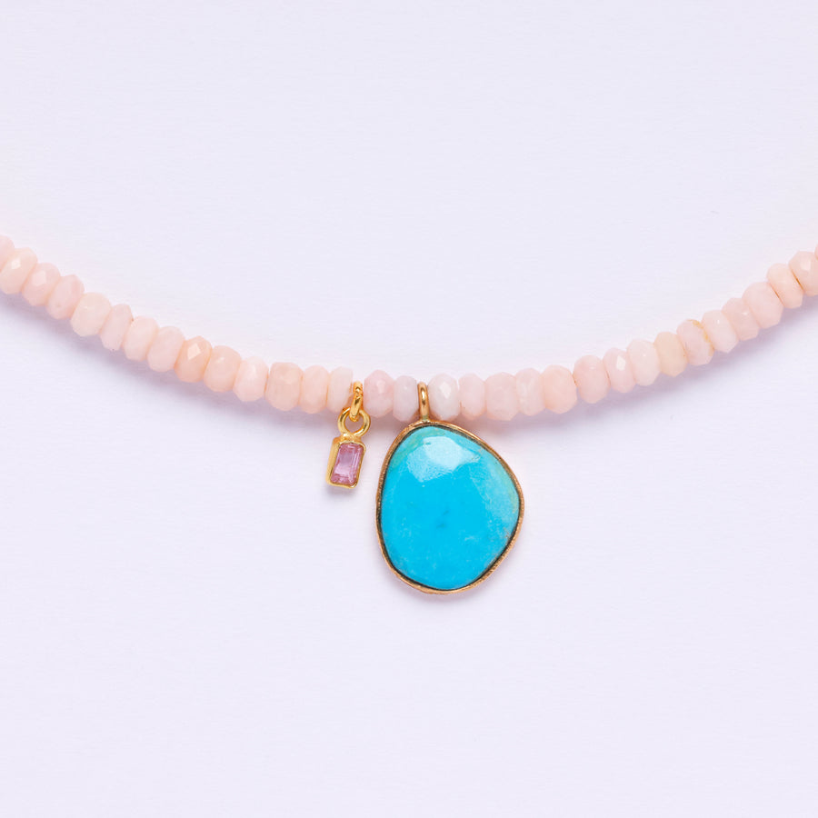 Pink Opal necklace with Turquoise and Pink Sapphire