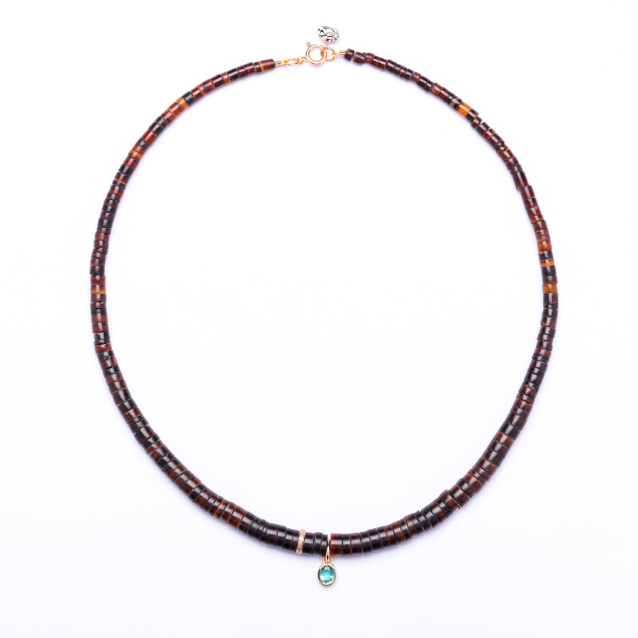 Shell, Diamond and Emerald necklace