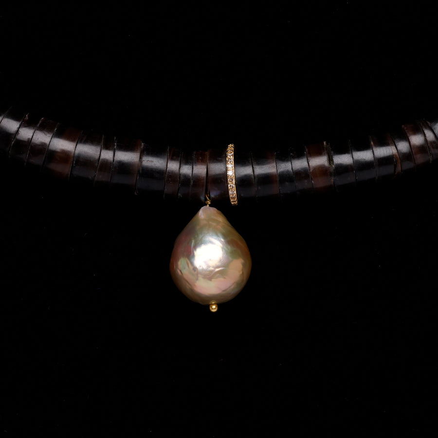 Shell, Diamond and Golden Pearl Necklace