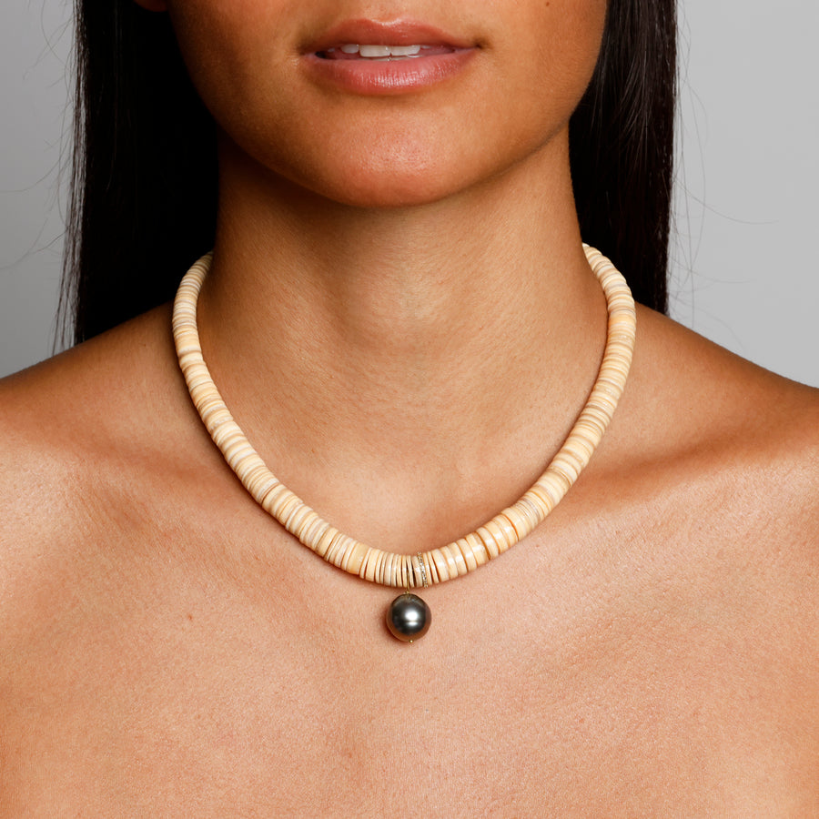 shell diamond and tahitian pearl necklace