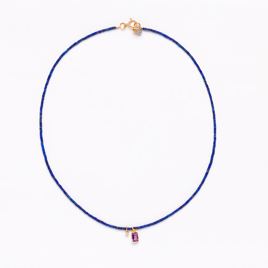 Lapis Lazuli, diamond and amethyst necklace