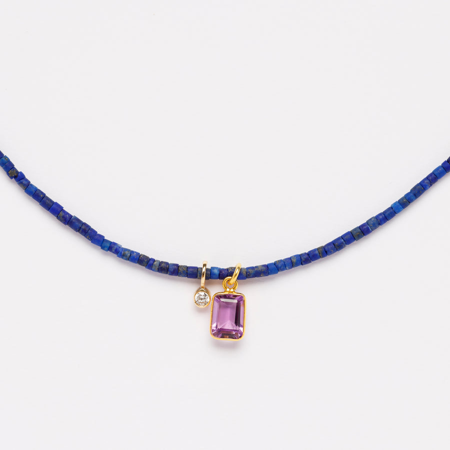 Lapis Lazuli, diamond and amethyst necklace