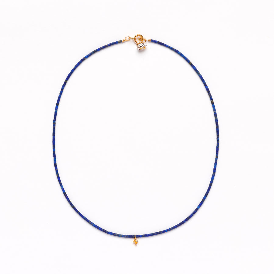 Lapis lazuli and diamond charm necklace