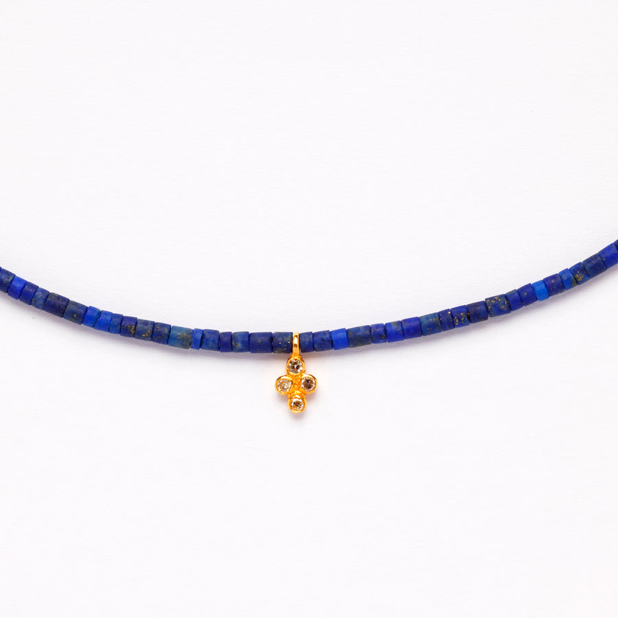 Lapis lazuli and diamond charm necklace