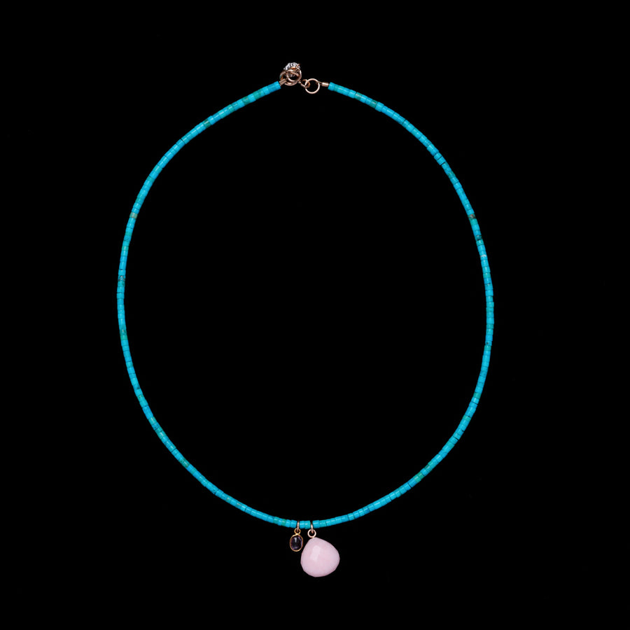 pink opal, sapphire and turquoise necklace
