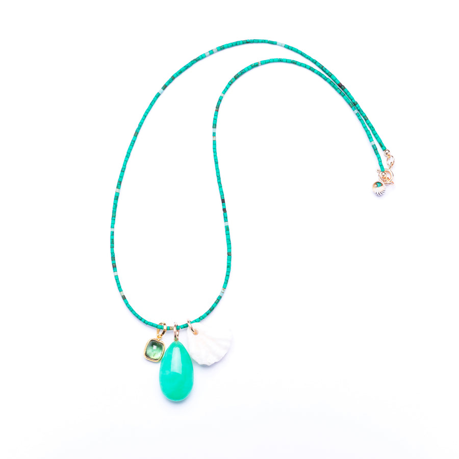 Chrysoprase, tourmaline and shell necklace