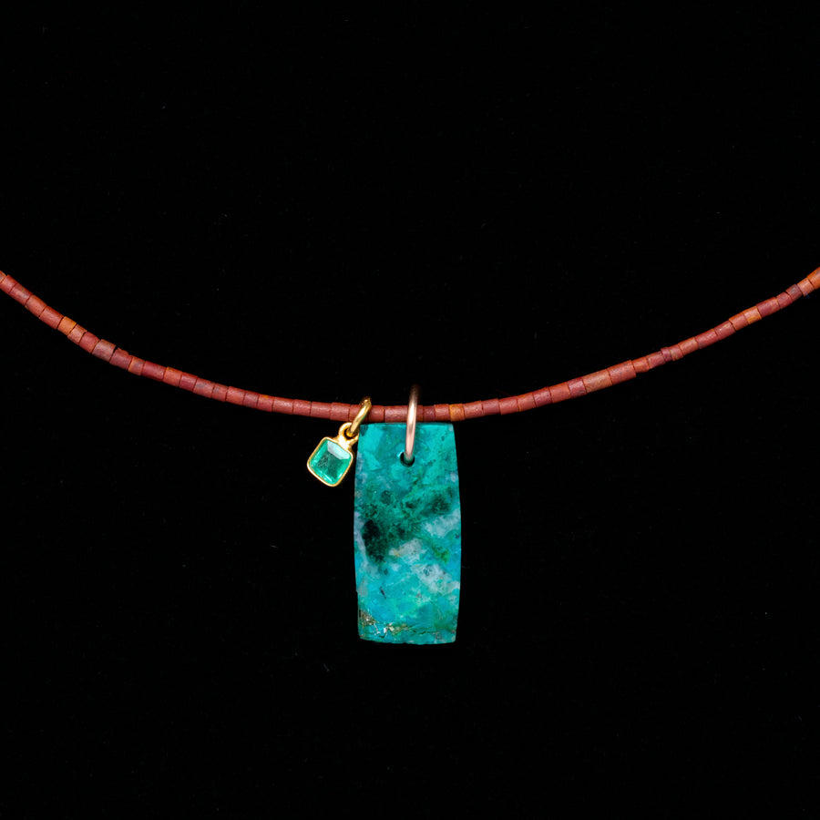 onyx, chrysocolla and emerald necklace