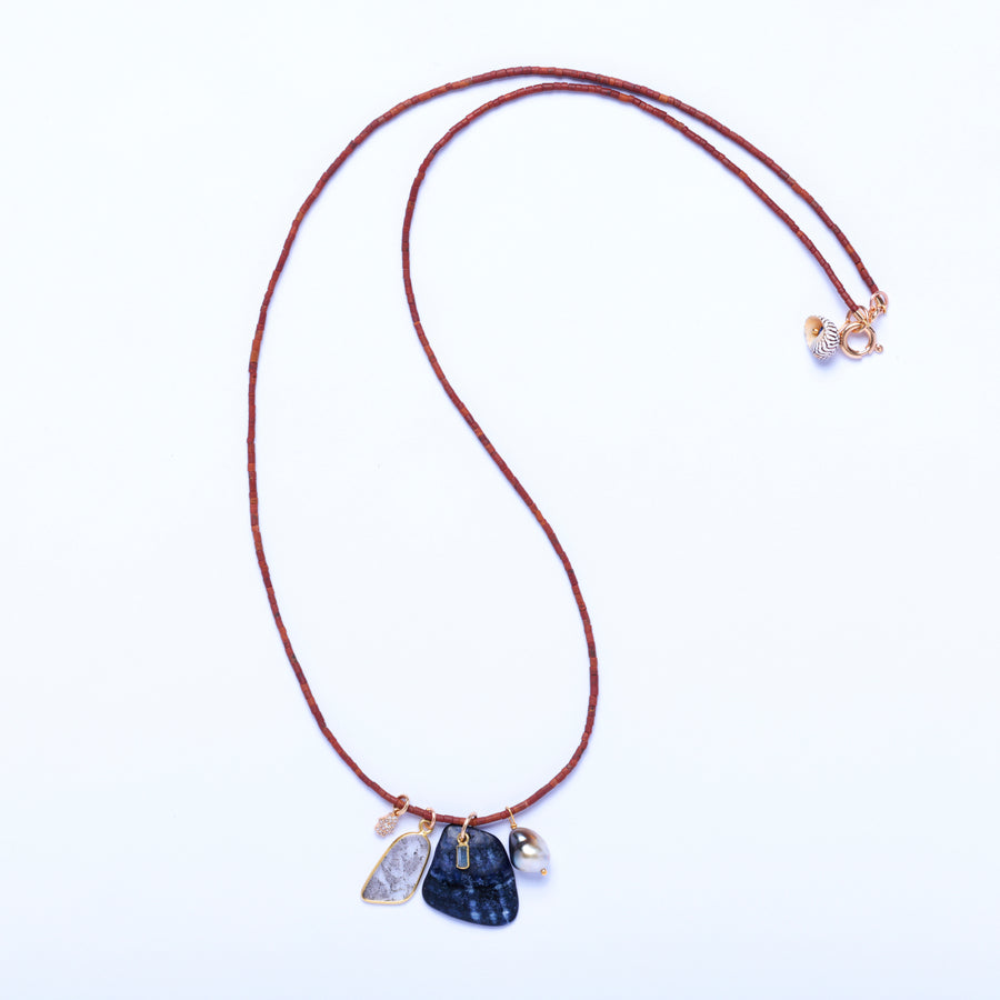 diamond slice shell and brown onyx necklace