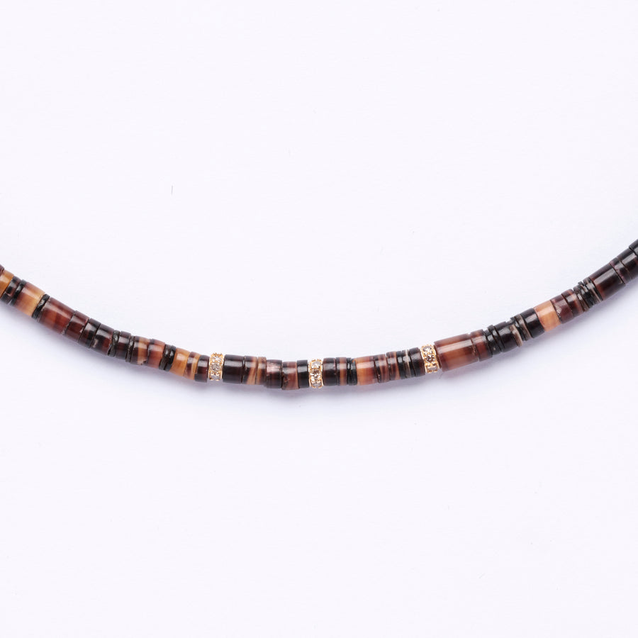 grey or brown shell and diamond beads necklace (small)