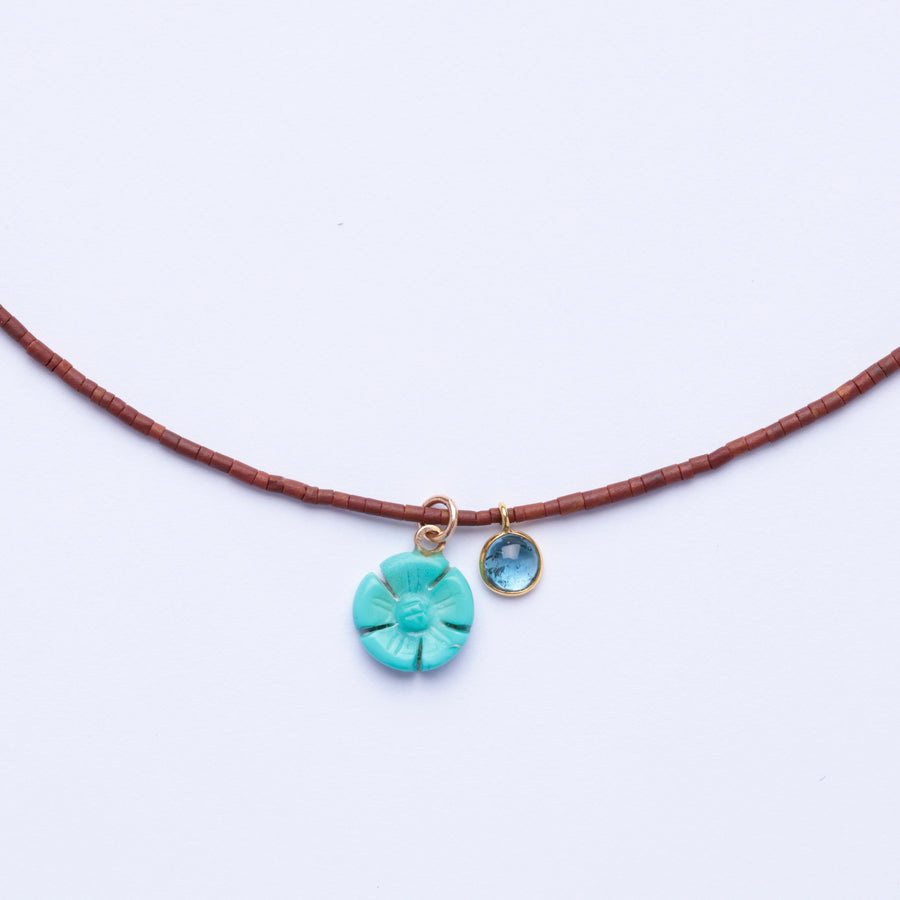 turquoise flower and aquamarine necklace