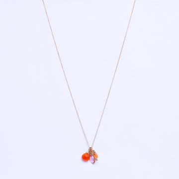 Pink Sapphire, Diamond, coral charm necklace