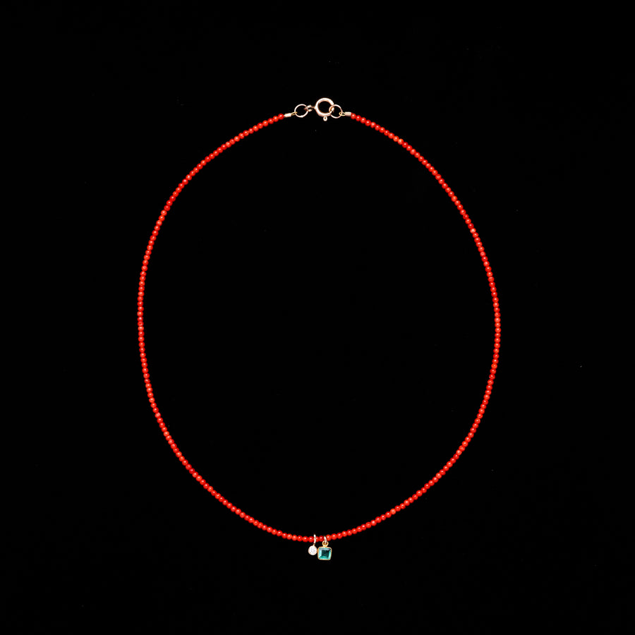 Diamond, emerald and coral necklace