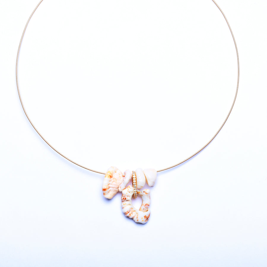 diamond and shell gold collar necklace