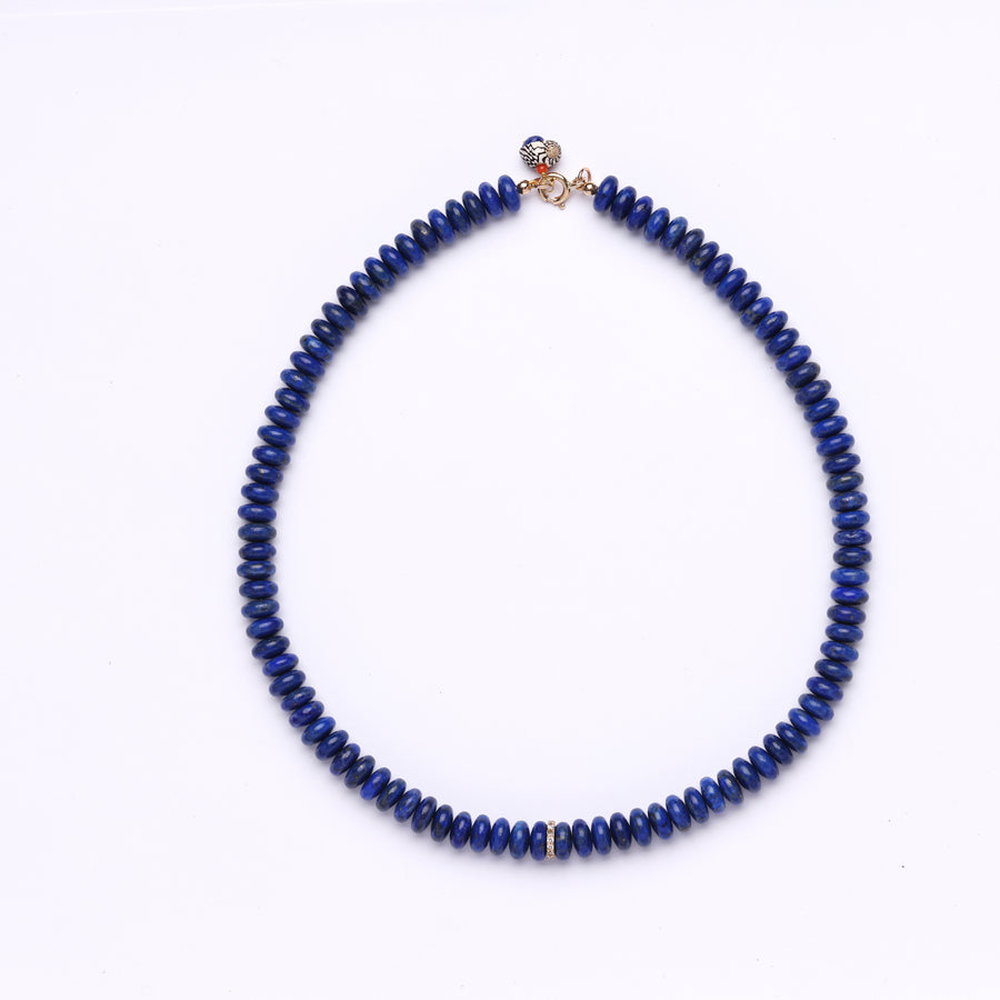 Lapis lazuli and diamond bead necklace