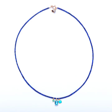 lapis necklace with emerald, blue topaz and turquoise