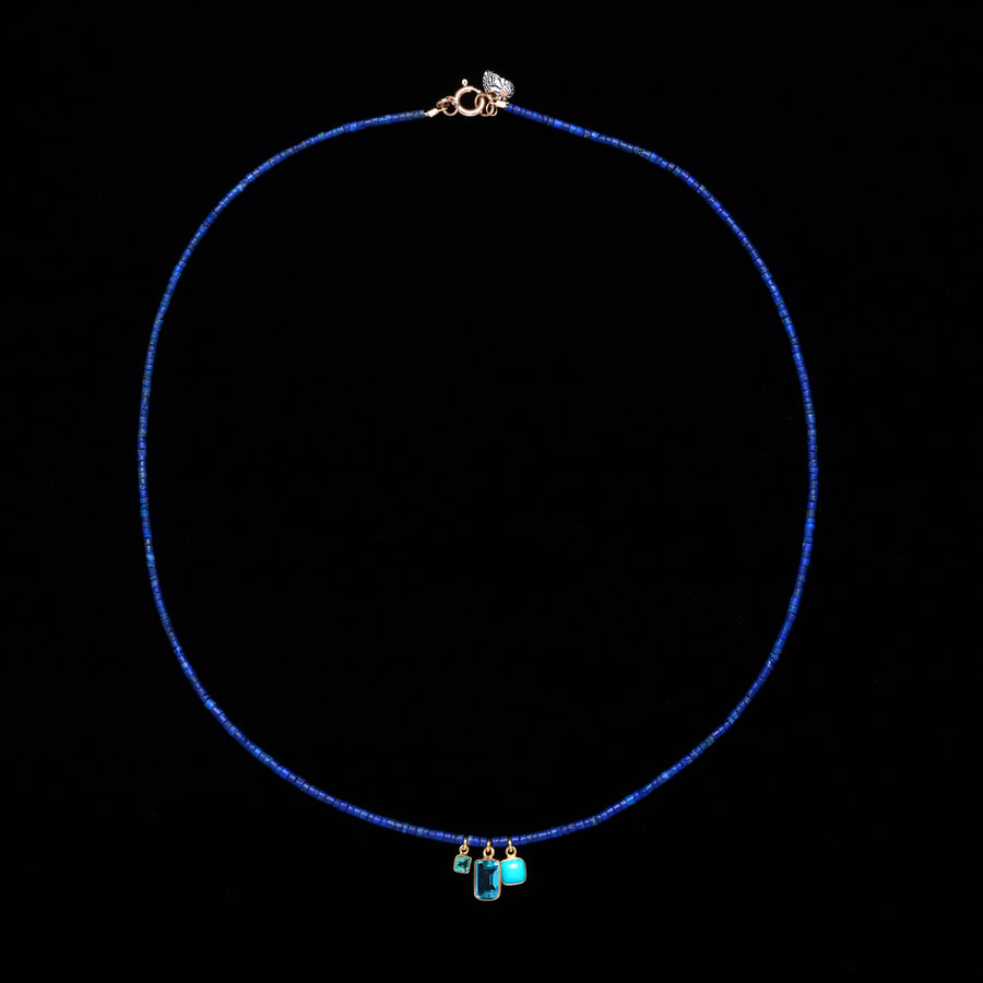 lapis necklace with emerald, blue topaz and turquoise