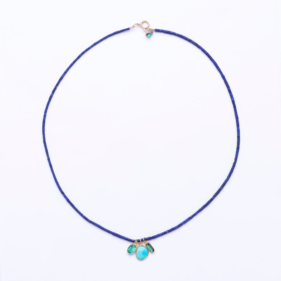 Lapis, turquoise, emerald and tourmaline necklace