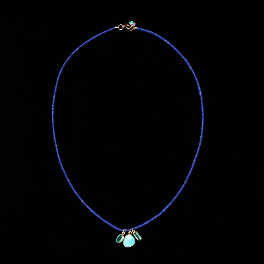 Lapis, turquoise, emerald and tourmaline necklace