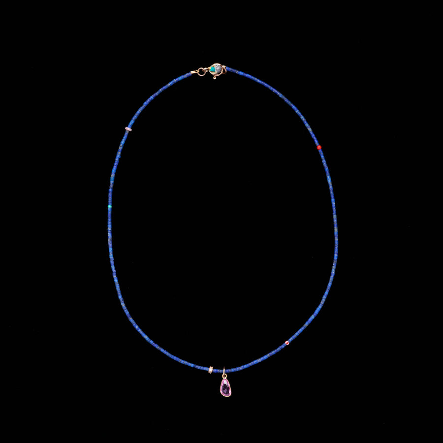 Lapis Lazuli Pink Sapphire and diamond necklace