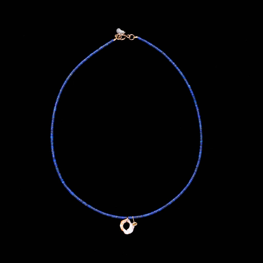 Lapis shell and diamond necklace