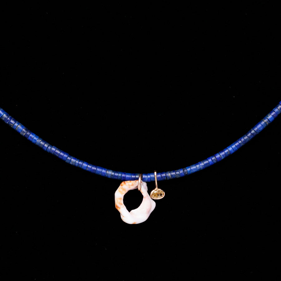 Lapis shell and diamond necklace