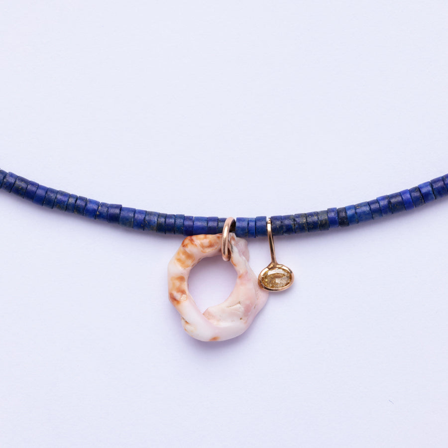 Lapis shell and diamond necklace