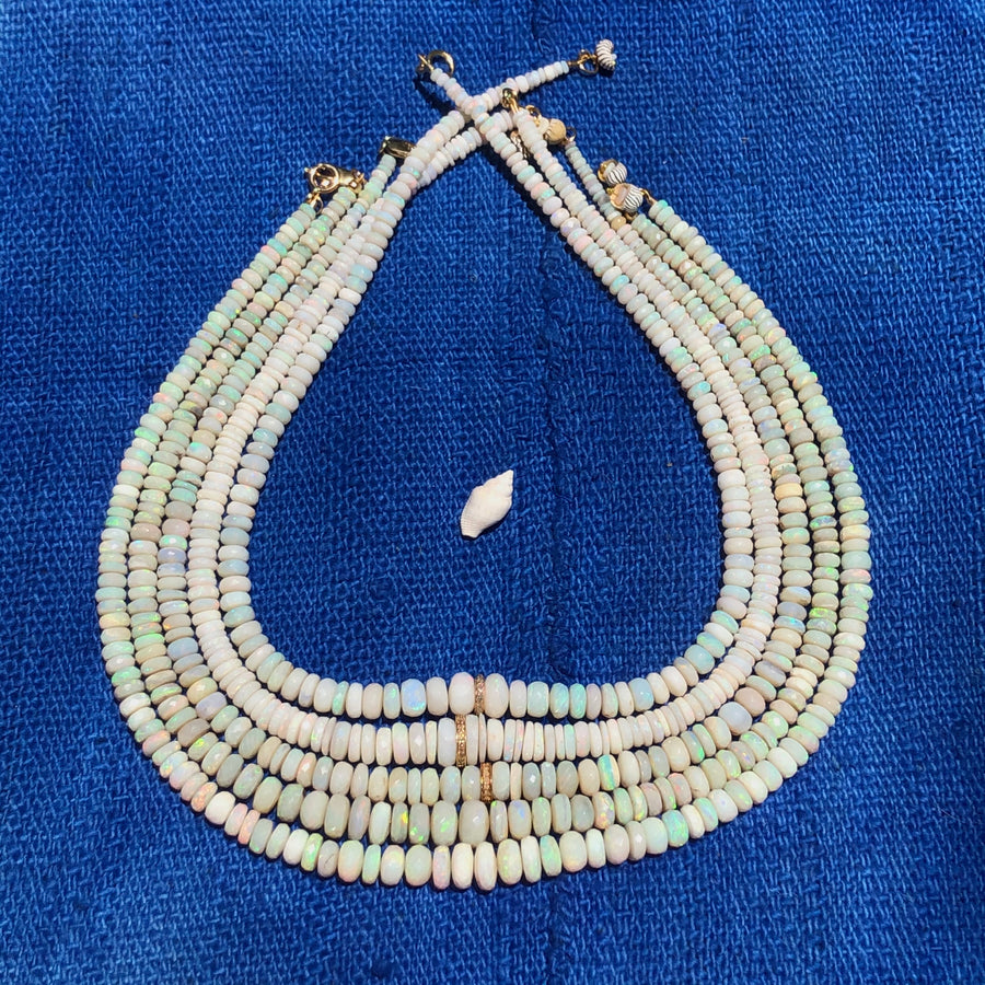 Australian Opal Necklace, White ( Green Flash)