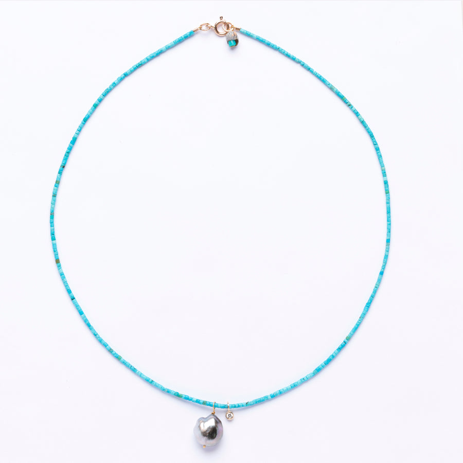 turquoise, diamond and tahitian pearl necklace