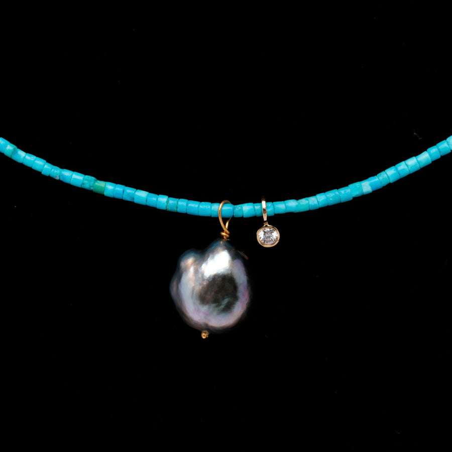 turquoise, diamond and tahitian pearl necklace